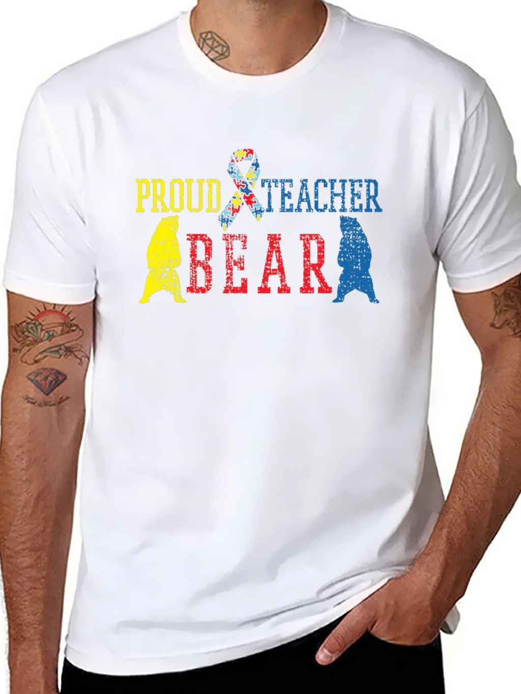 Proud Teacher Bear Autism Awareness T-Shirt product image 7