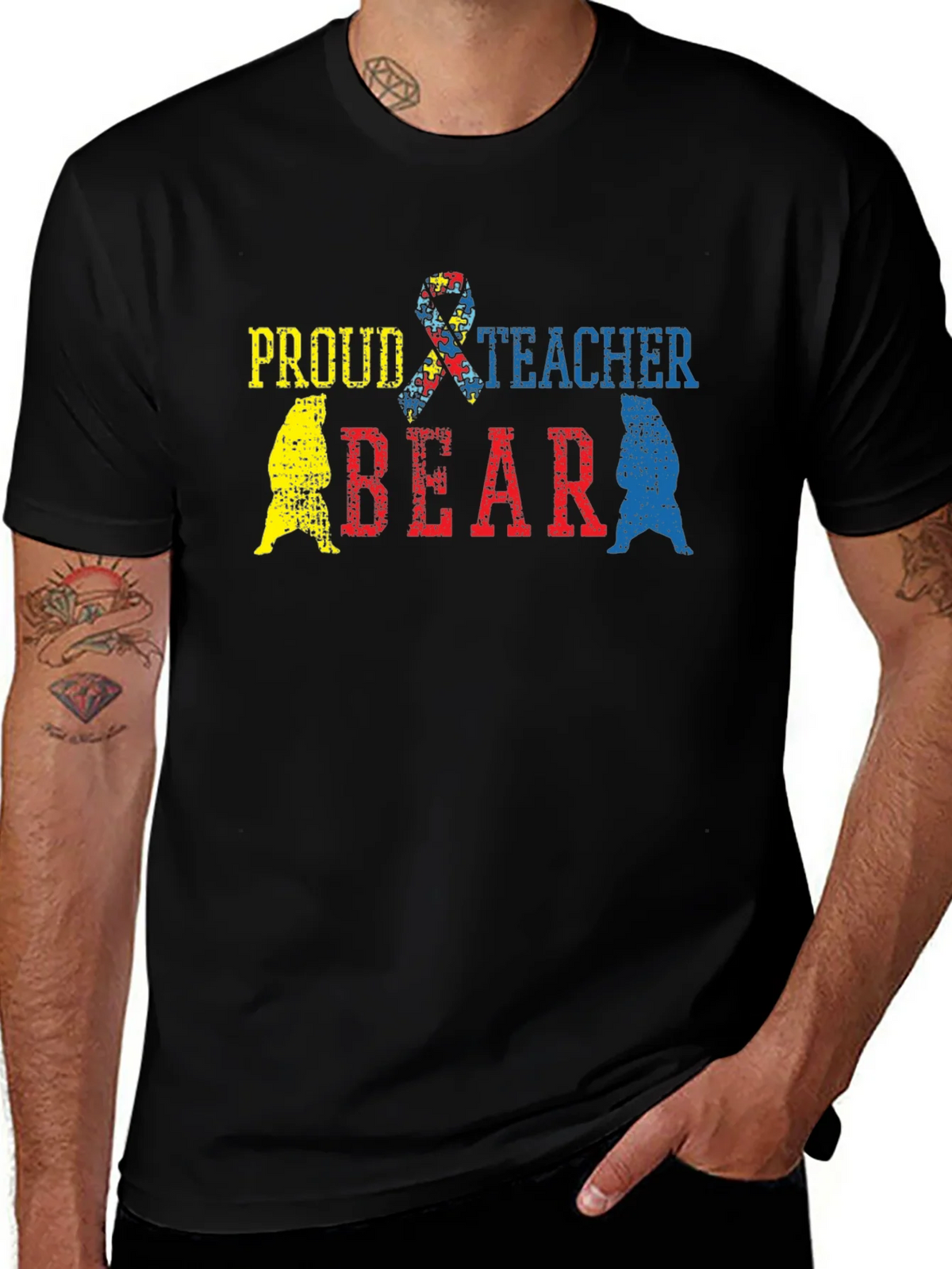 Proud Teacher Bear Autism Awareness T-Shirt product image 1