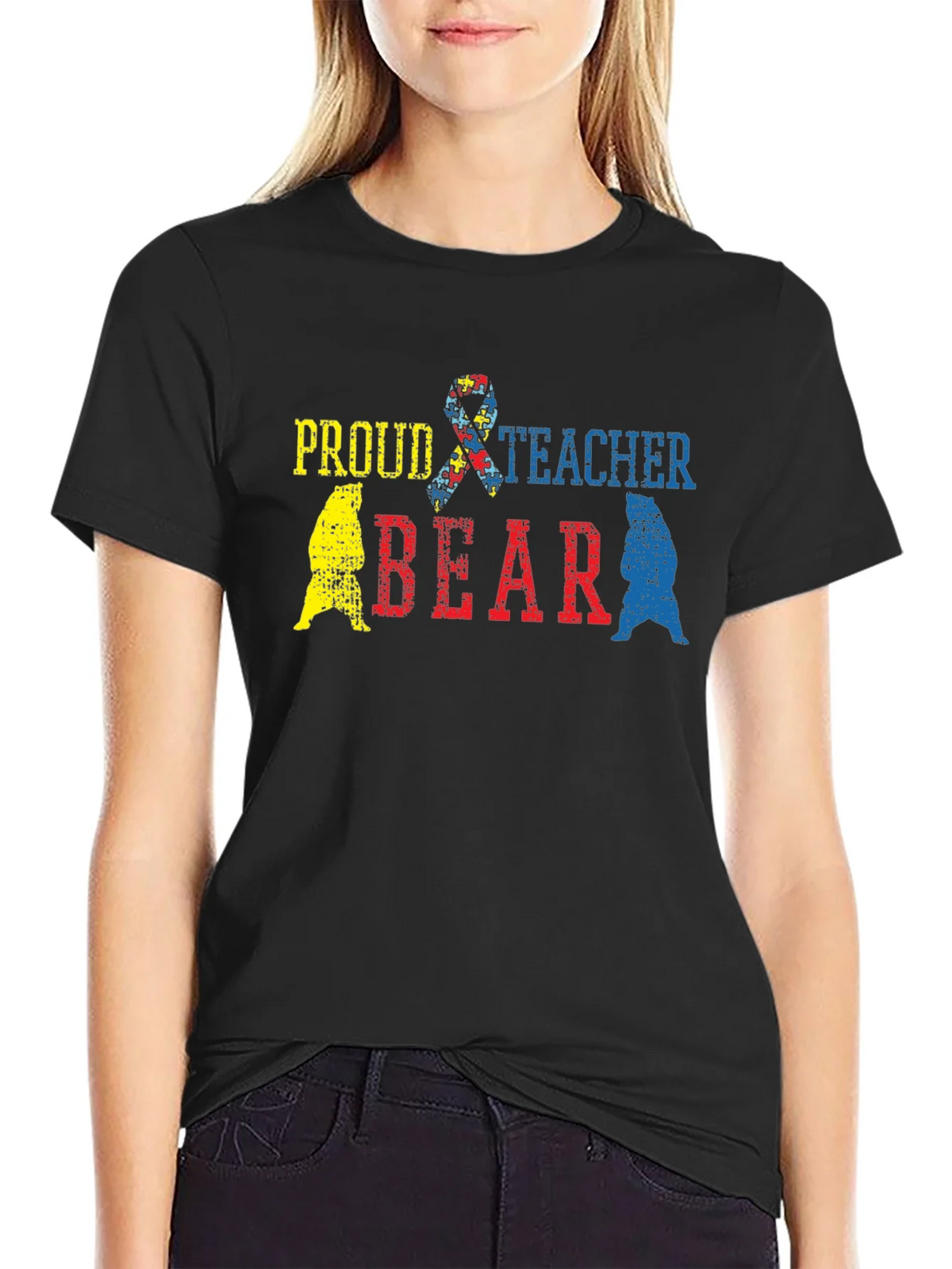 Proud Teacher Bear Autism Awareness T-Shirt product image 2