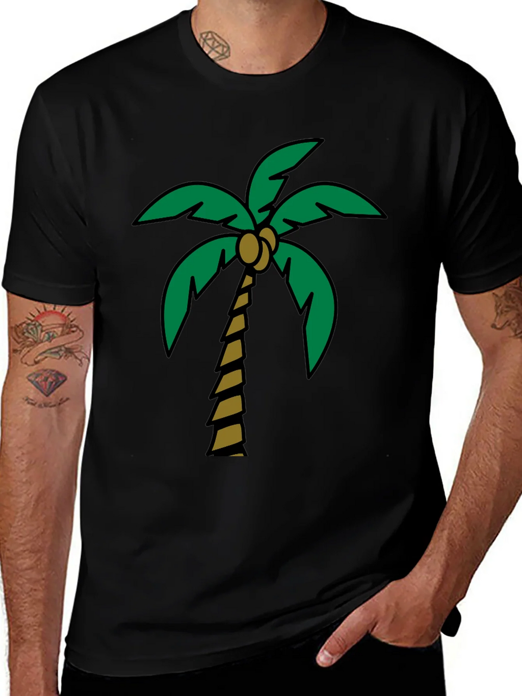 Tropical Palm Tree Graphic Tee - Black Cotton Blend product image 1