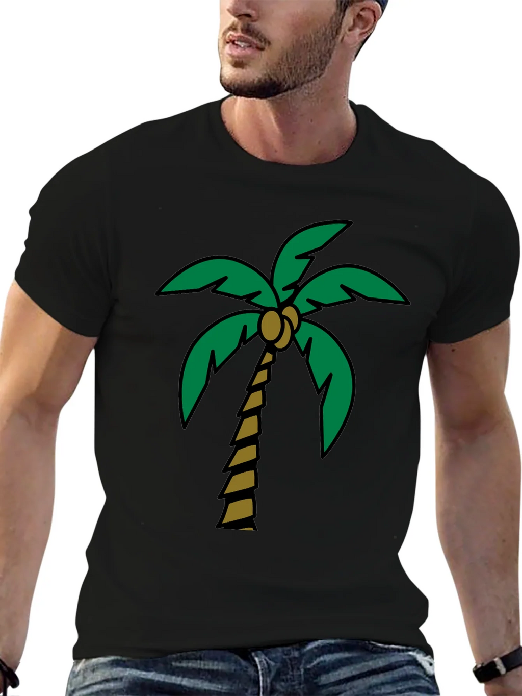 Tropical Palm Tree Graphic Tee - Black Cotton Blend product image 6