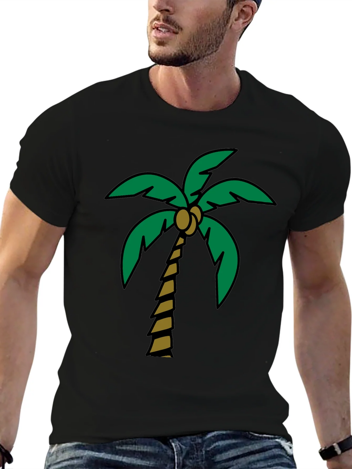Tropical Palm Tree Graphic Tee - Black Cotton Blend product image 6