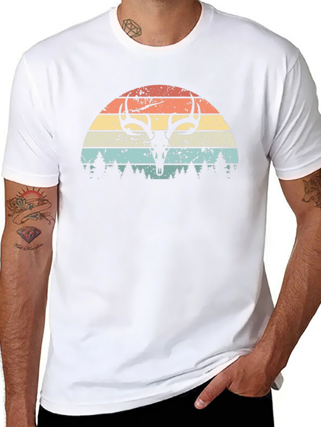Retro Deer Skull Sunset Graphic Tee product image 4