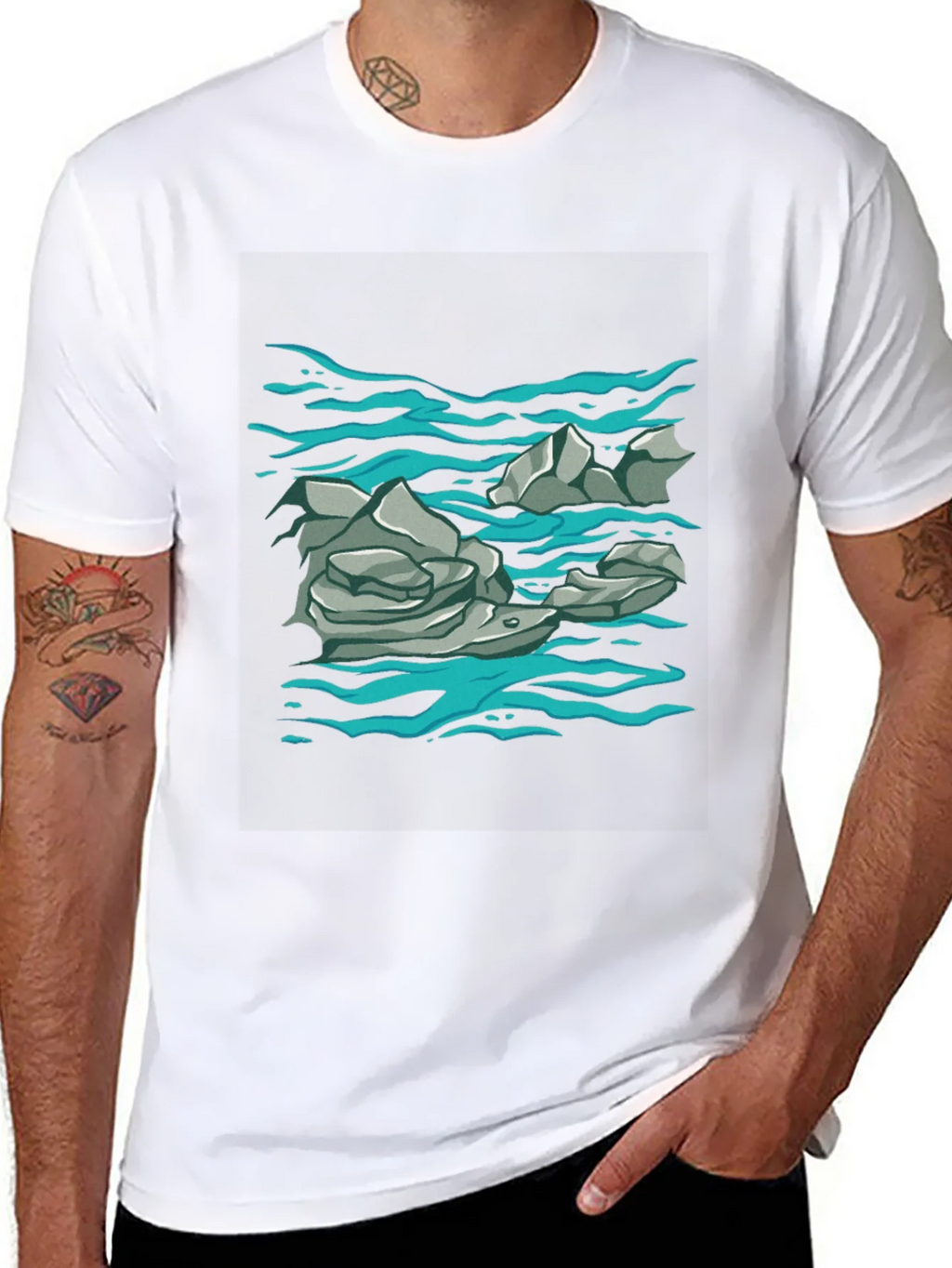 Rock and Water Graphic Print Black T-Shirt product image 7