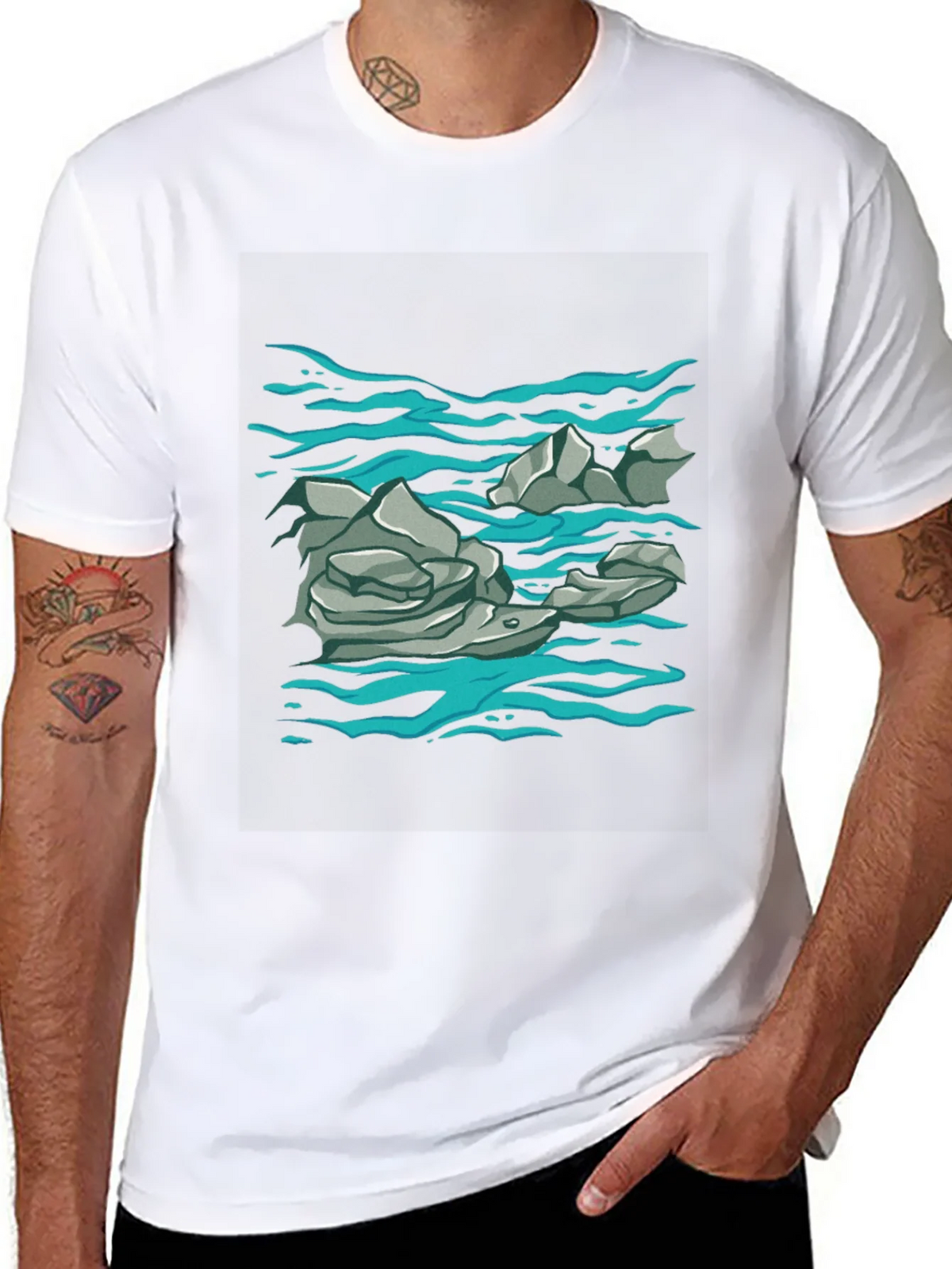 Rock and Water Graphic Print Black T-Shirt product image 7