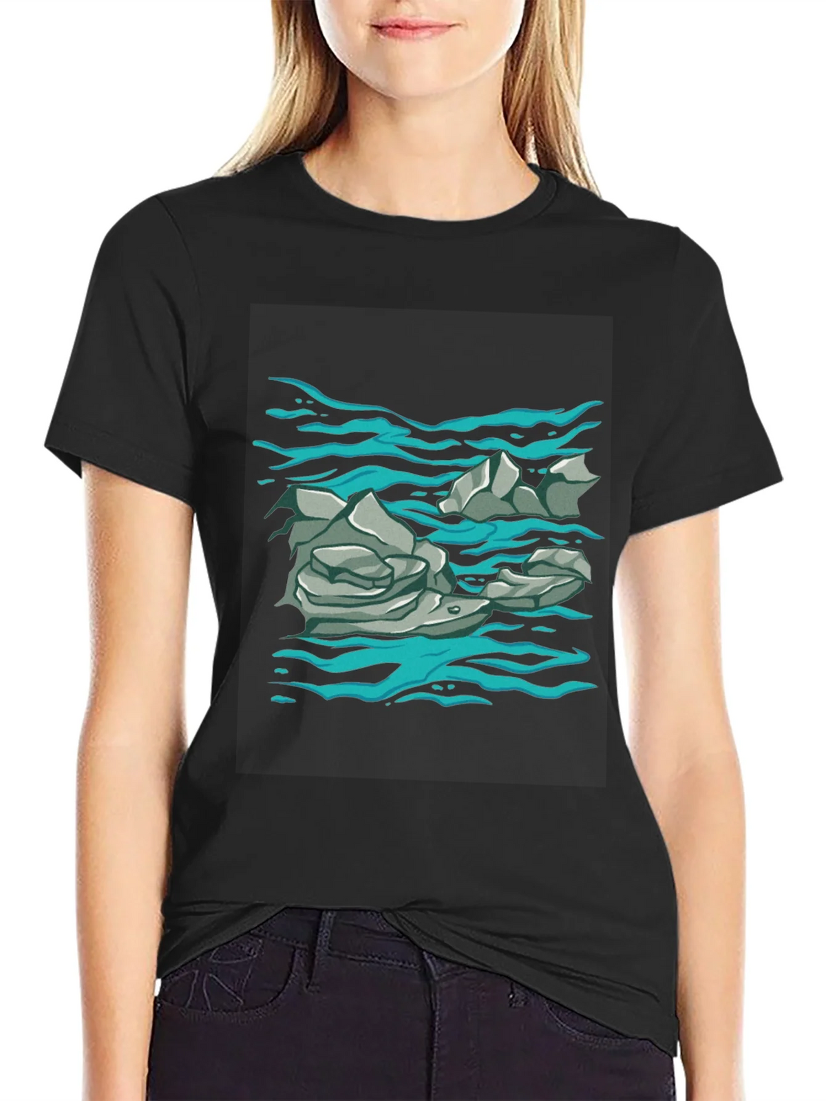 Rock and Water Graphic Print Black T-Shirt product image 2
