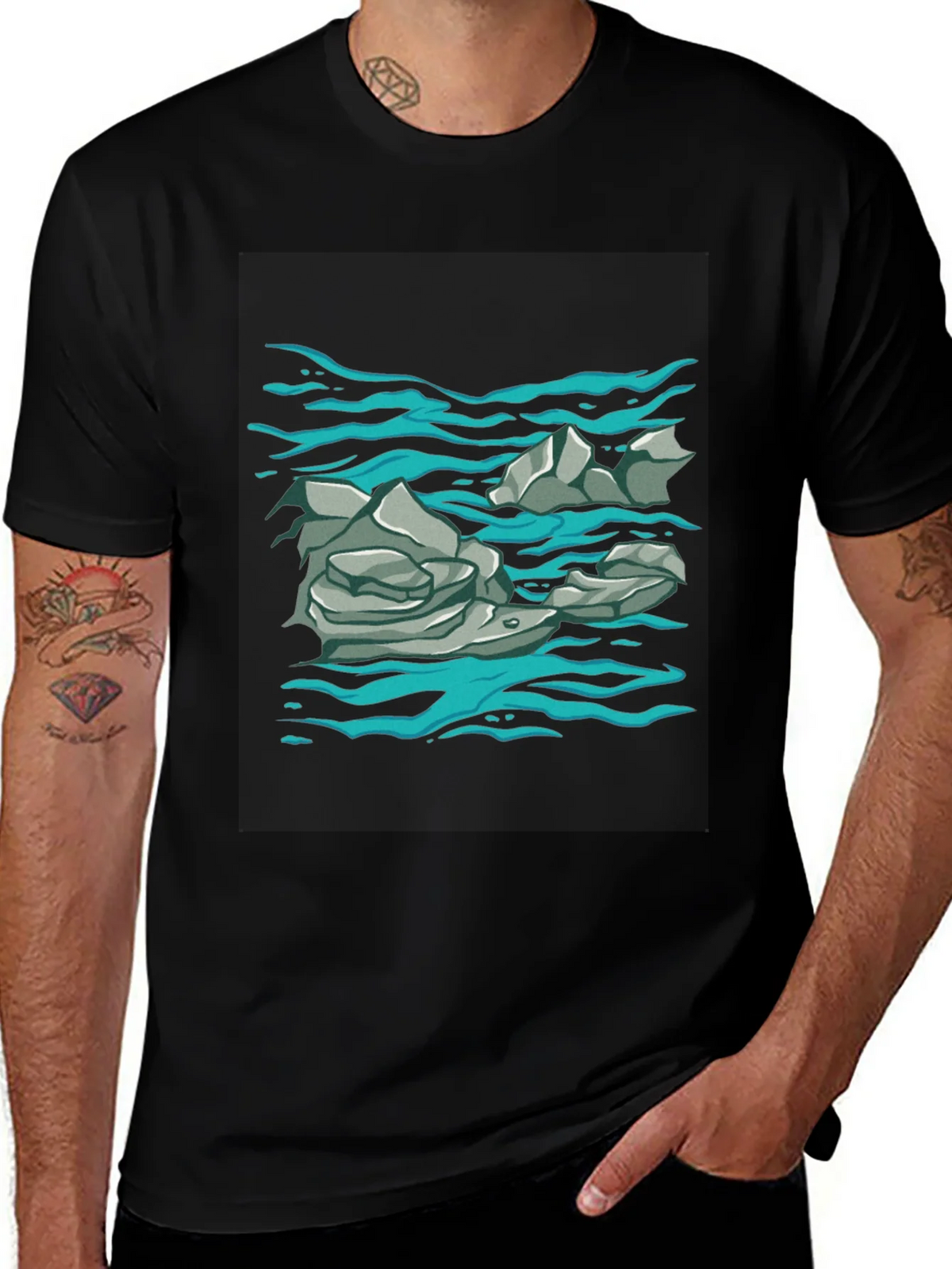 Rock and Water Graphic Print Black T-Shirt product image 1