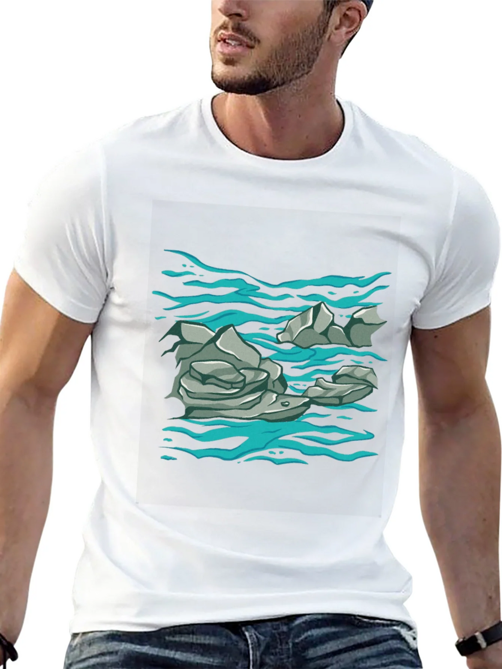 Rock and Water Graphic Print Black T-Shirt product image 12