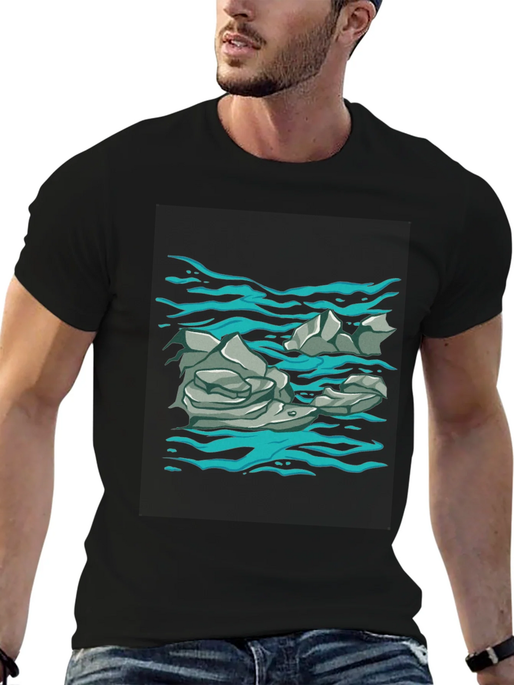Rock and Water Graphic Print Black T-Shirt product image 6