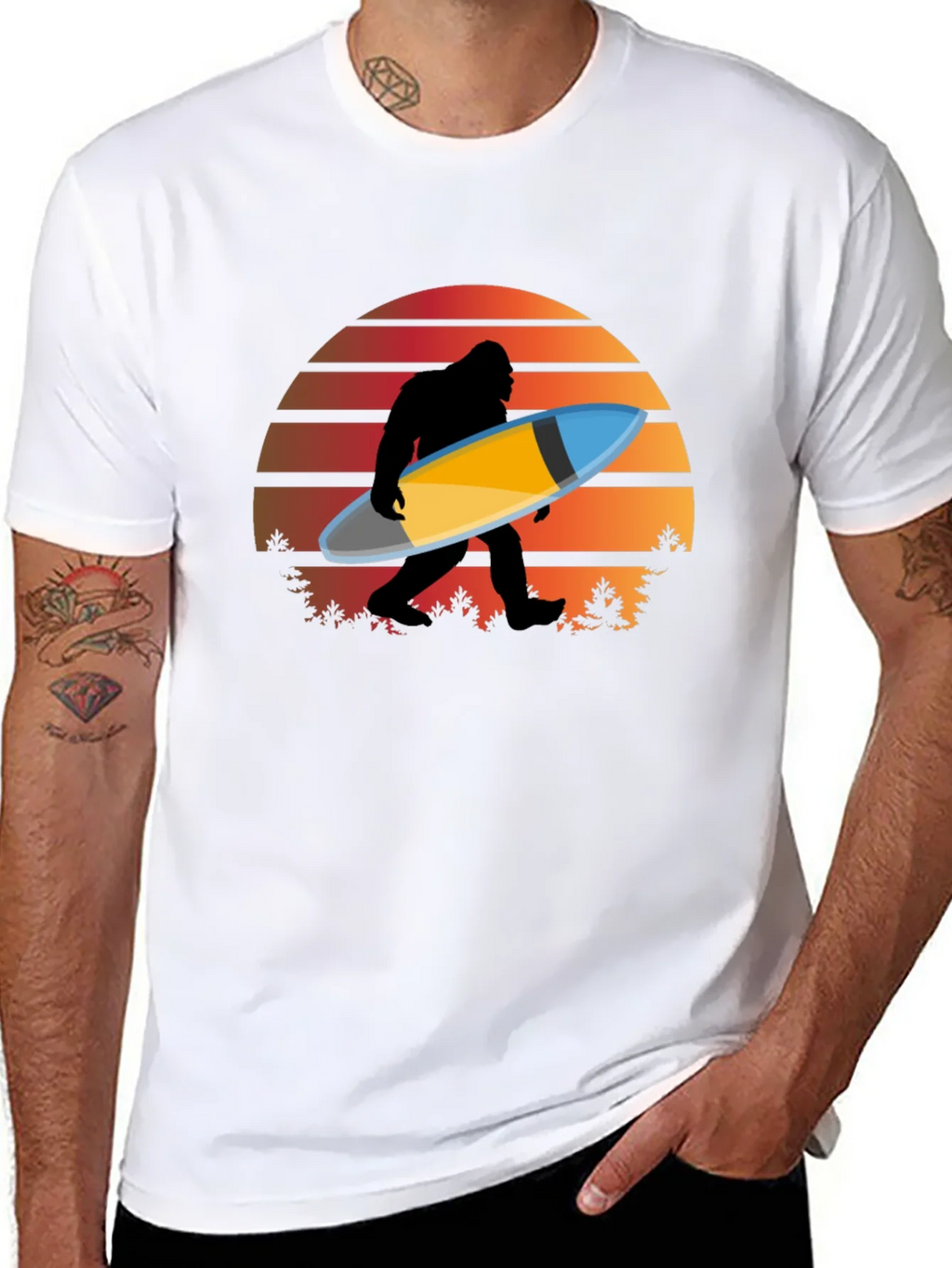 Sasquatch Surfer T-Shirt - Retro Sunset Bigfoot Tee product image 7