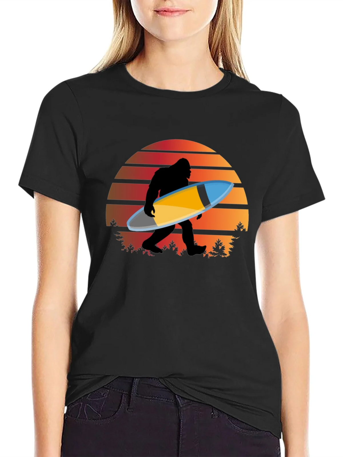 Sasquatch Surfer T-Shirt - Retro Sunset Bigfoot Tee product image 2