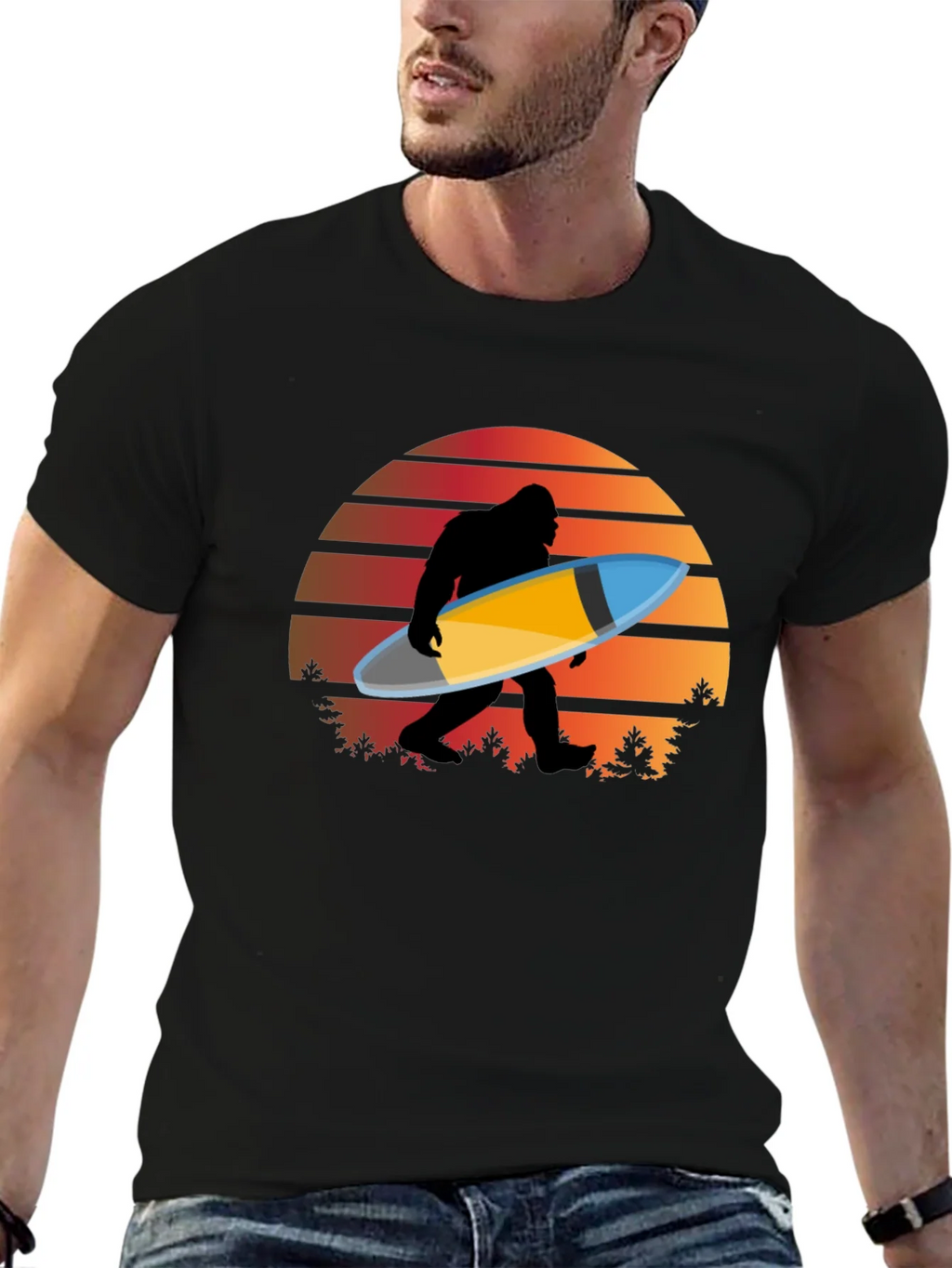 Sasquatch Surfer T-Shirt - Retro Sunset Bigfoot Tee product image 6