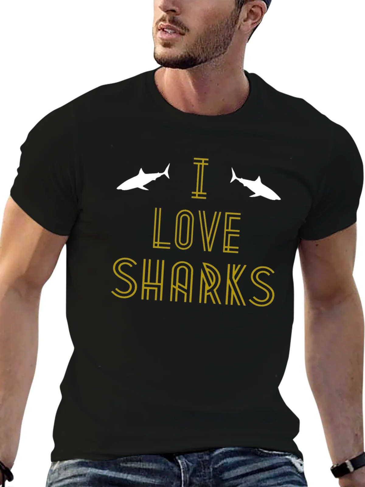 I Love Sharks T-Shirt - Black Cotton Tee product image 6