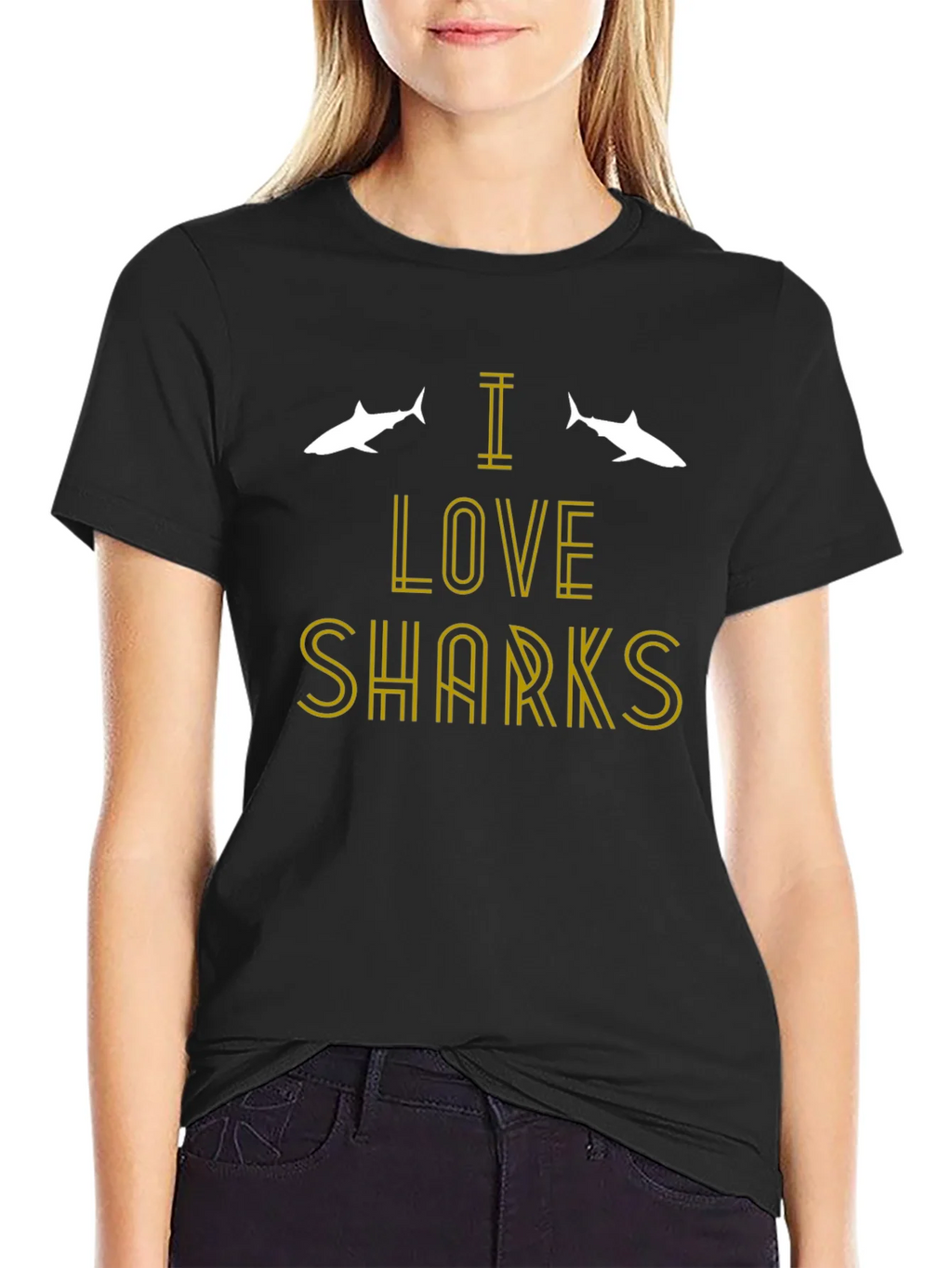 I Love Sharks T-Shirt - Black Cotton Tee product image 2