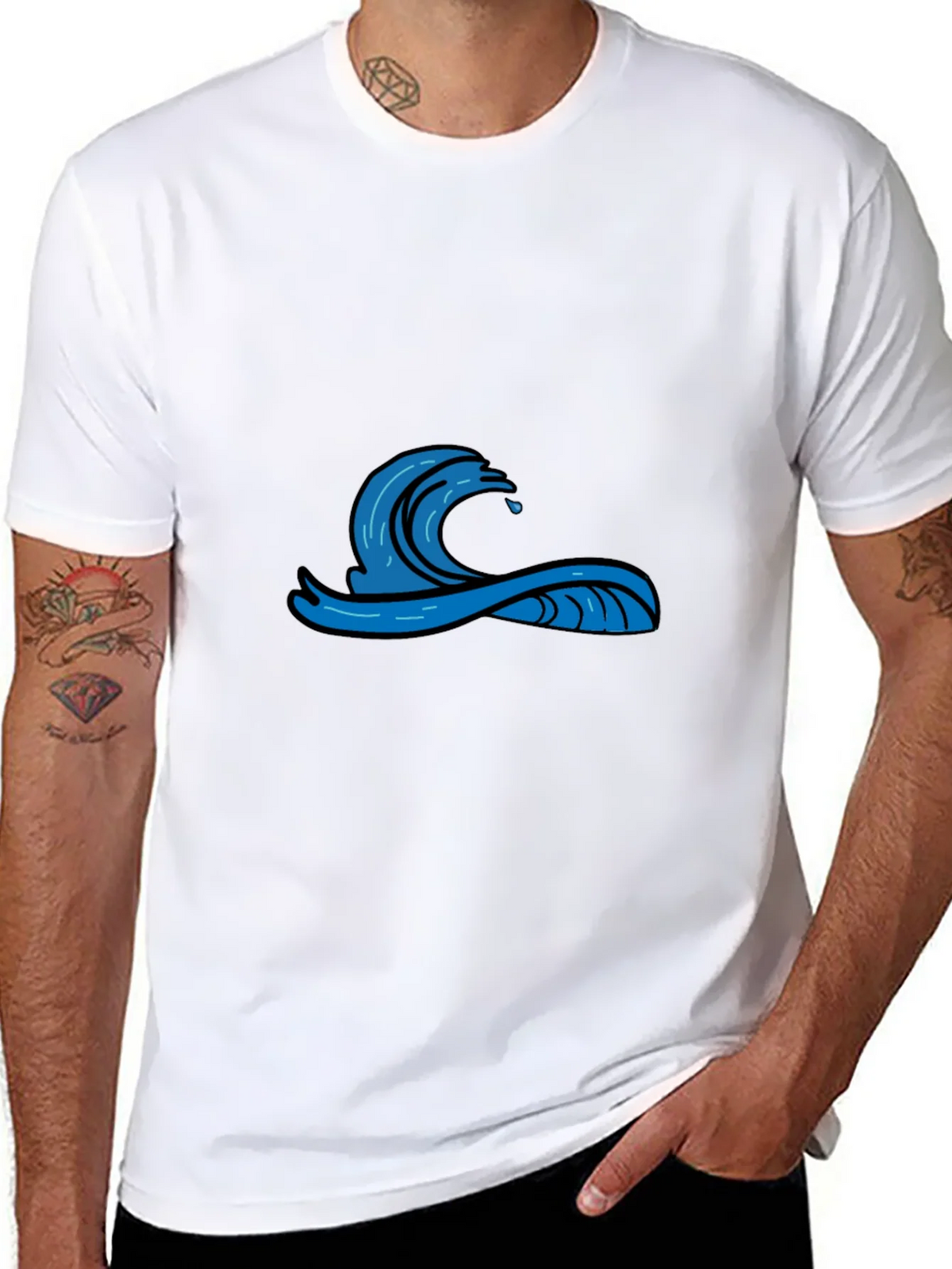 Mens Black Graphic Tee - Wave Design product image 7