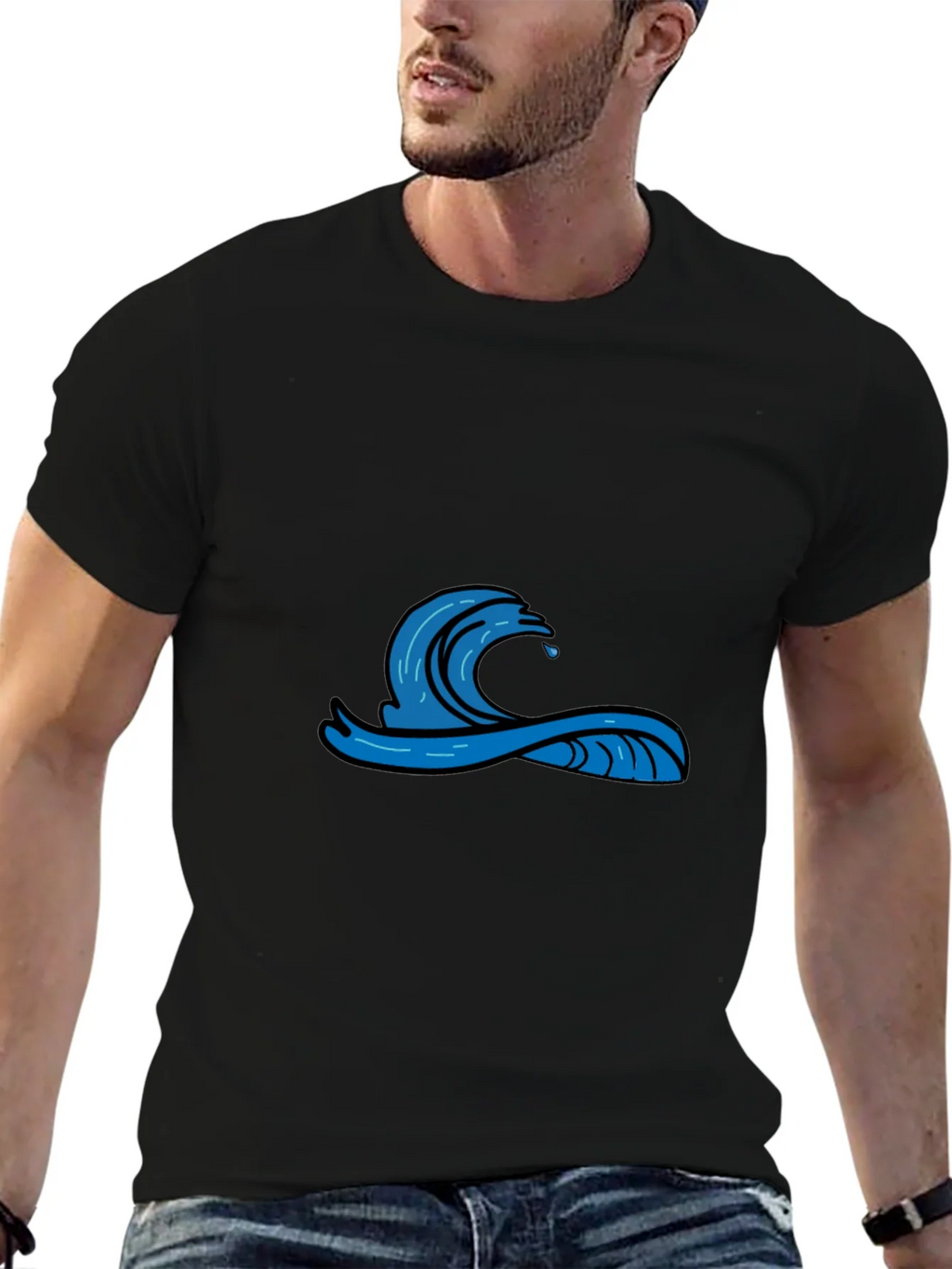 Mens Black Graphic Tee - Wave Design product image 6