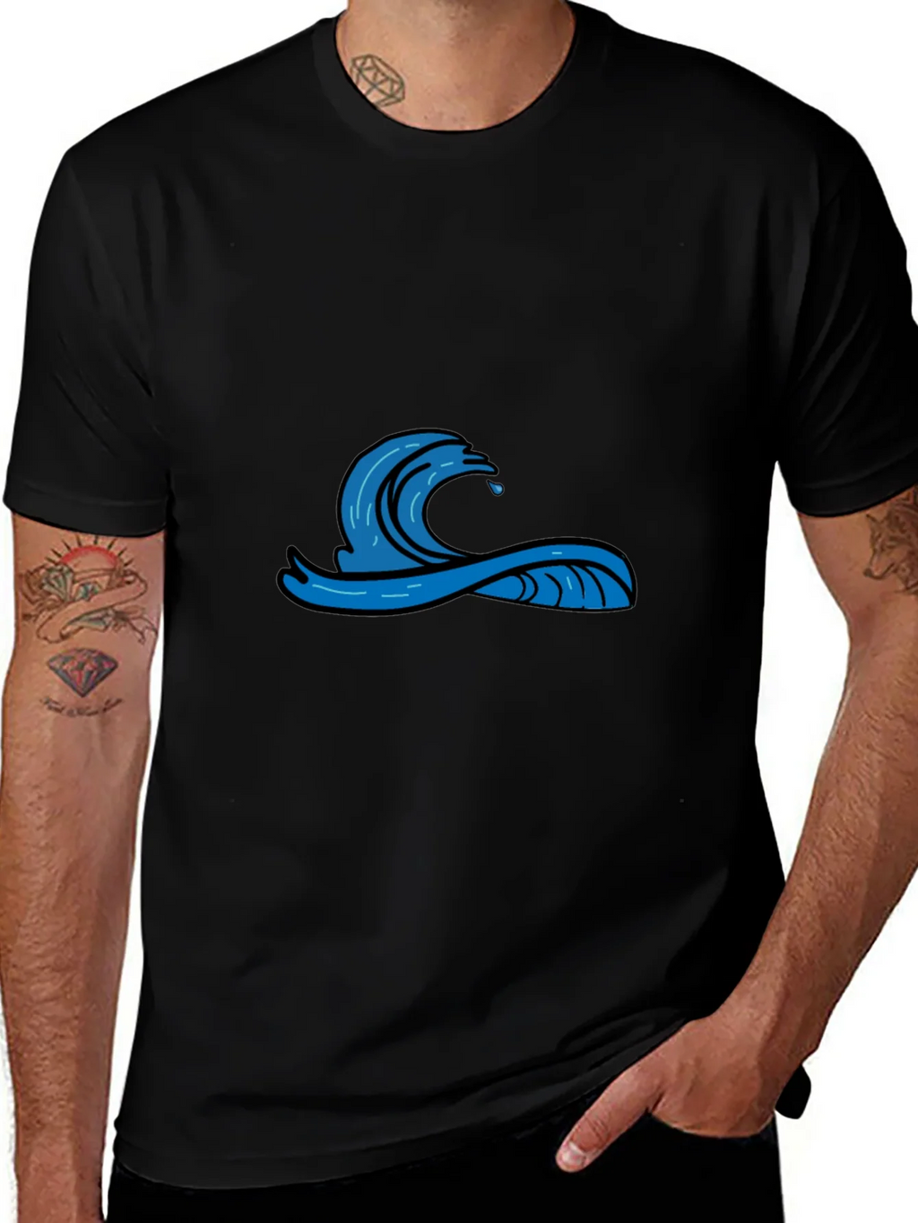 Mens Black Graphic Tee - Wave Design product image 1