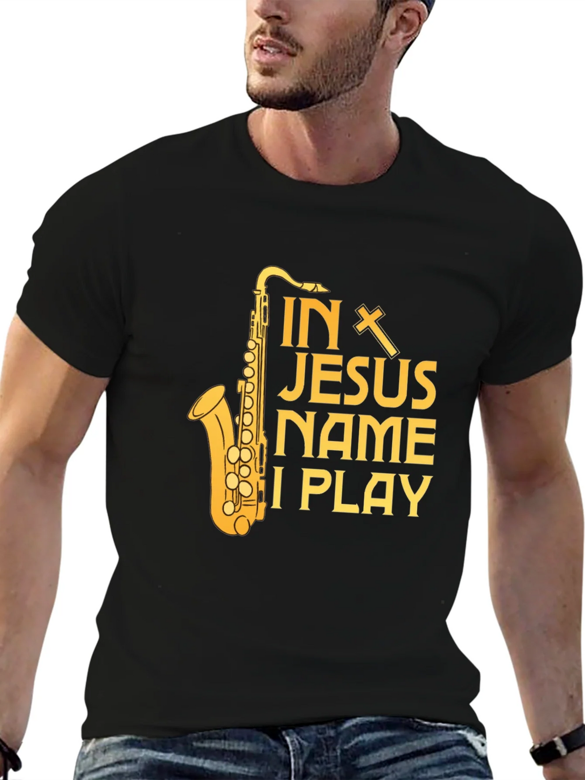 In Jesus Name I Play Saxophone T-Shirt product image 6