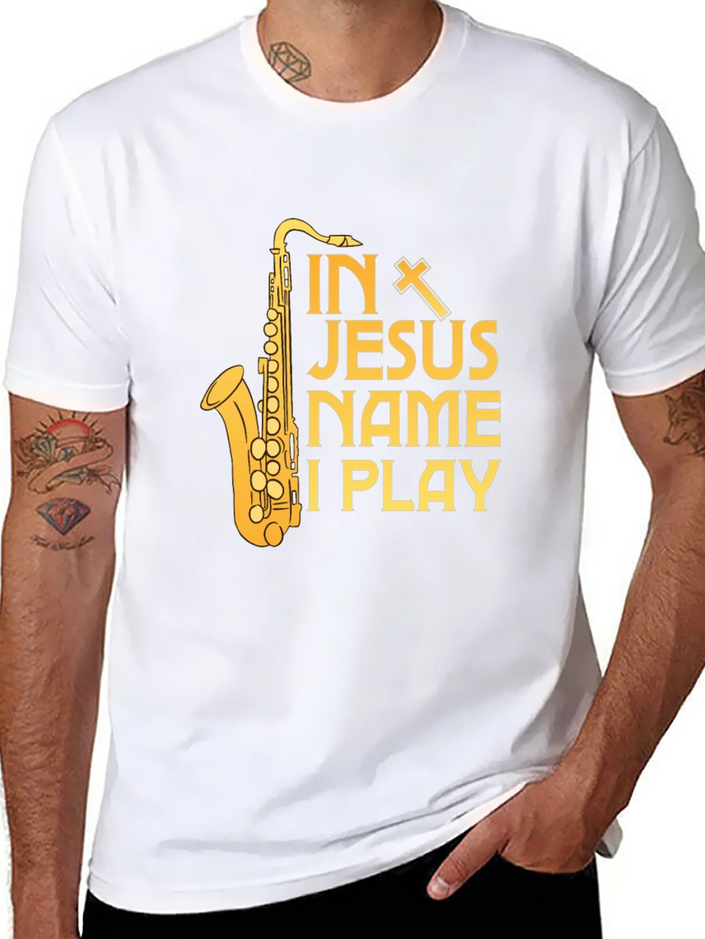 In Jesus Name I Play Saxophone T-Shirt product image 7