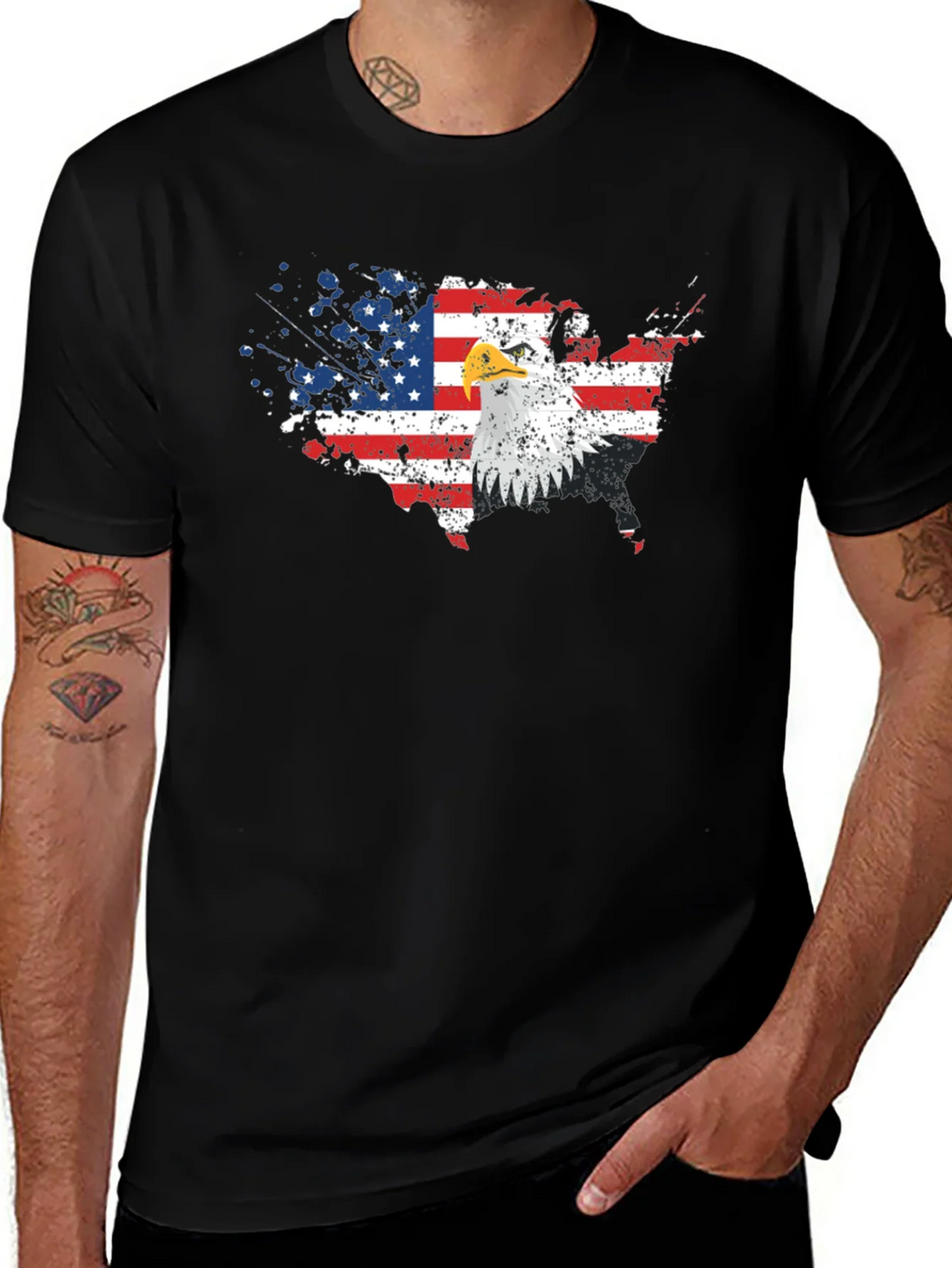 USA Flag Eagle Graphic Print Black T-Shirt product image 1