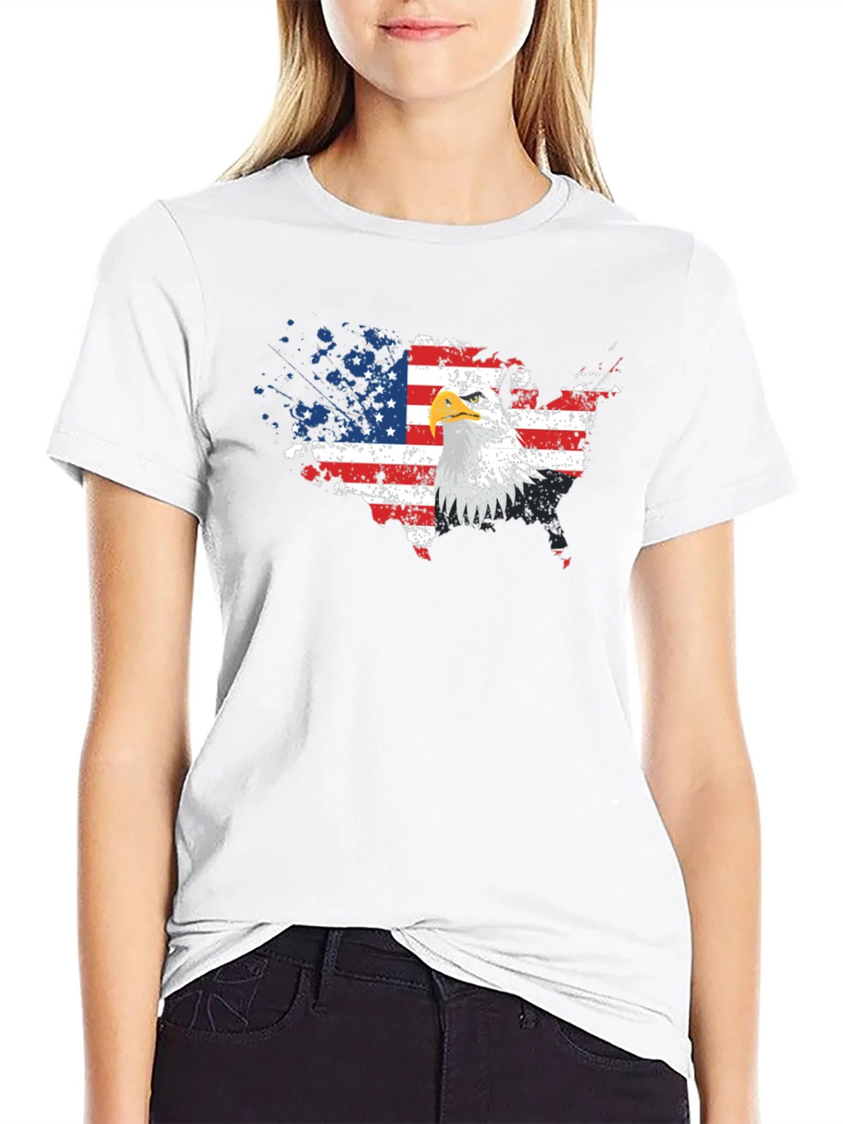 USA Flag Eagle Graphic Print Black T-Shirt product image 7