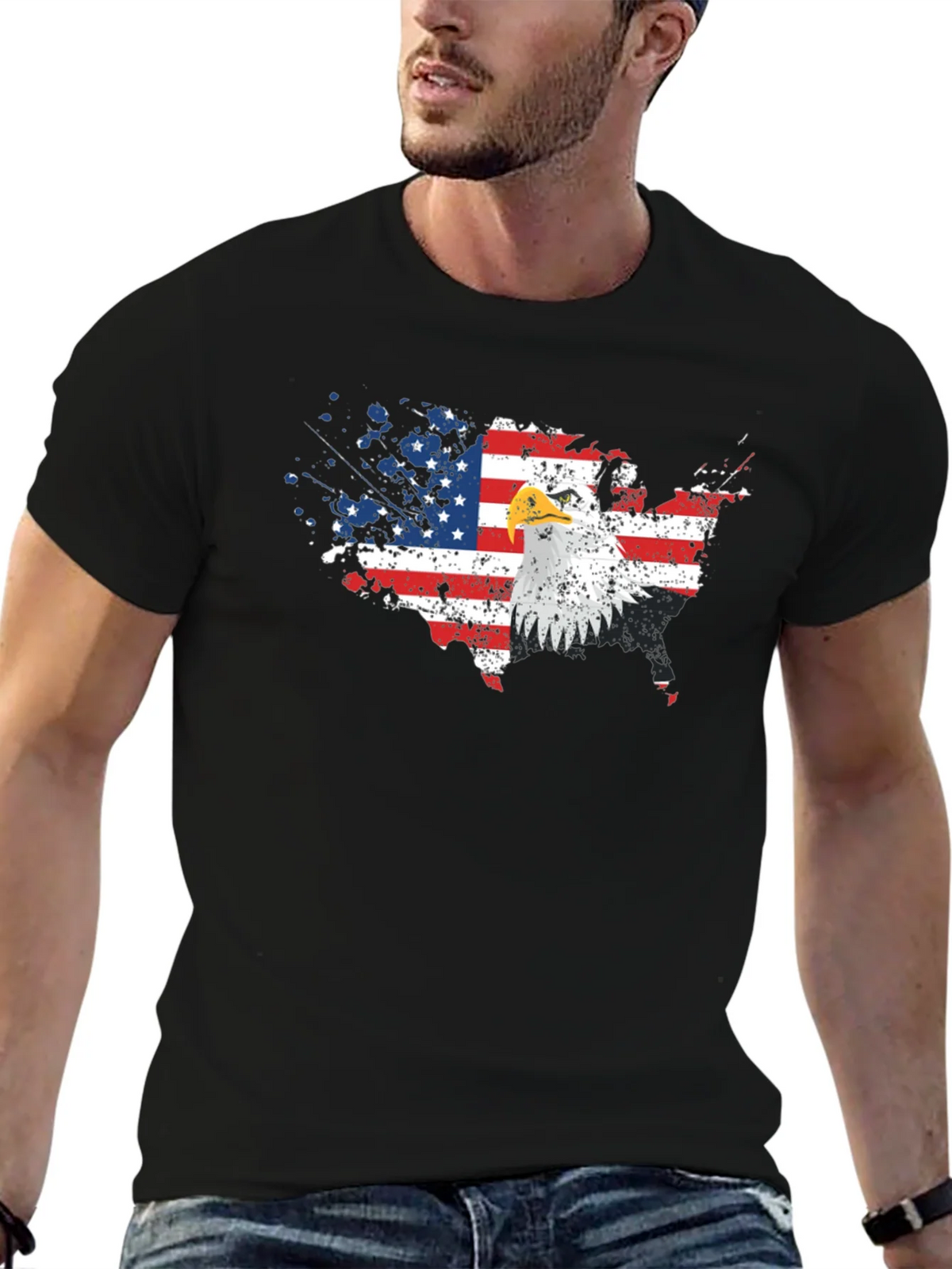 USA Flag Eagle Graphic Print Black T-Shirt product image 5