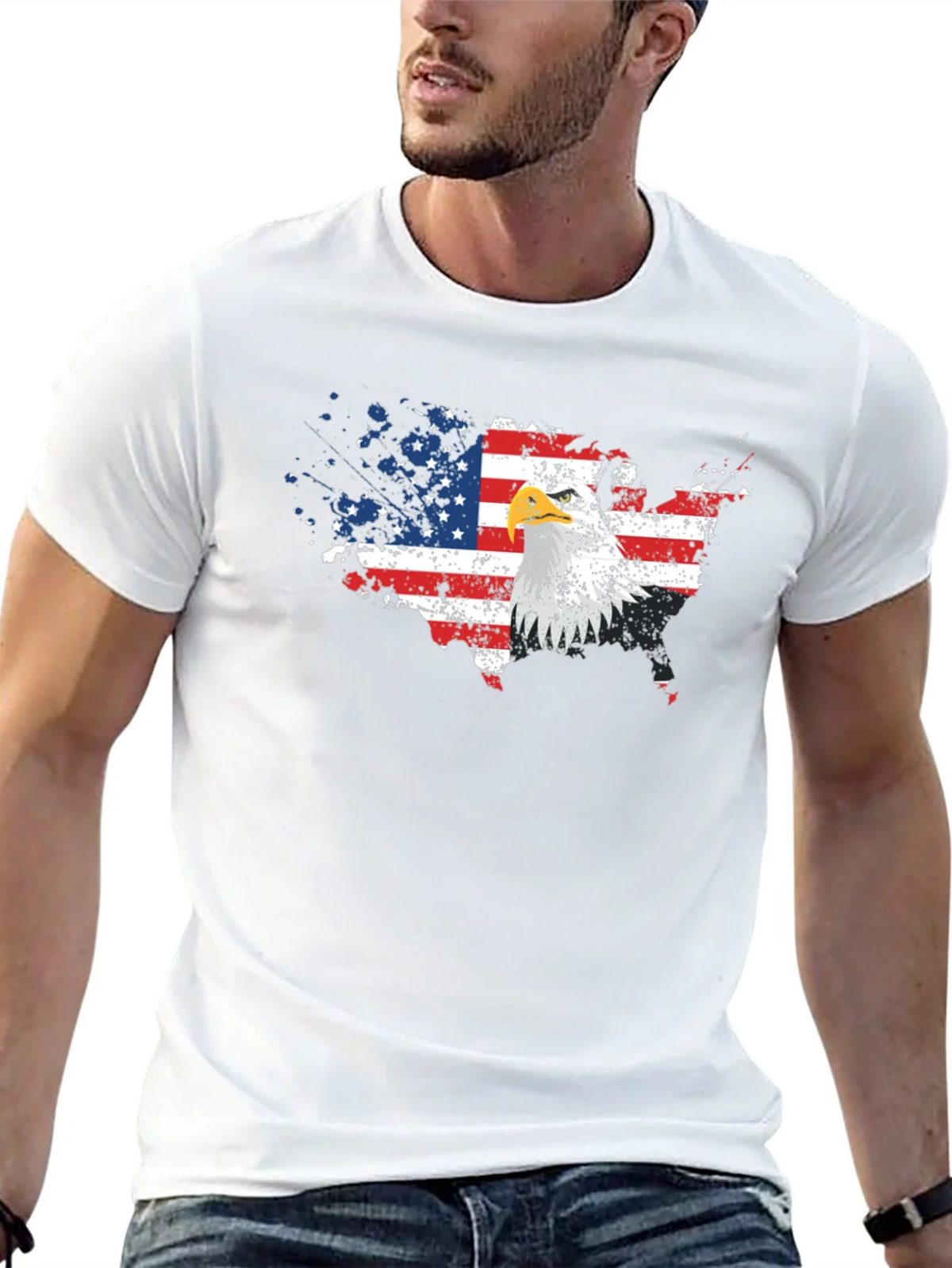 USA Flag Eagle Graphic Print Black T-Shirt product image 11