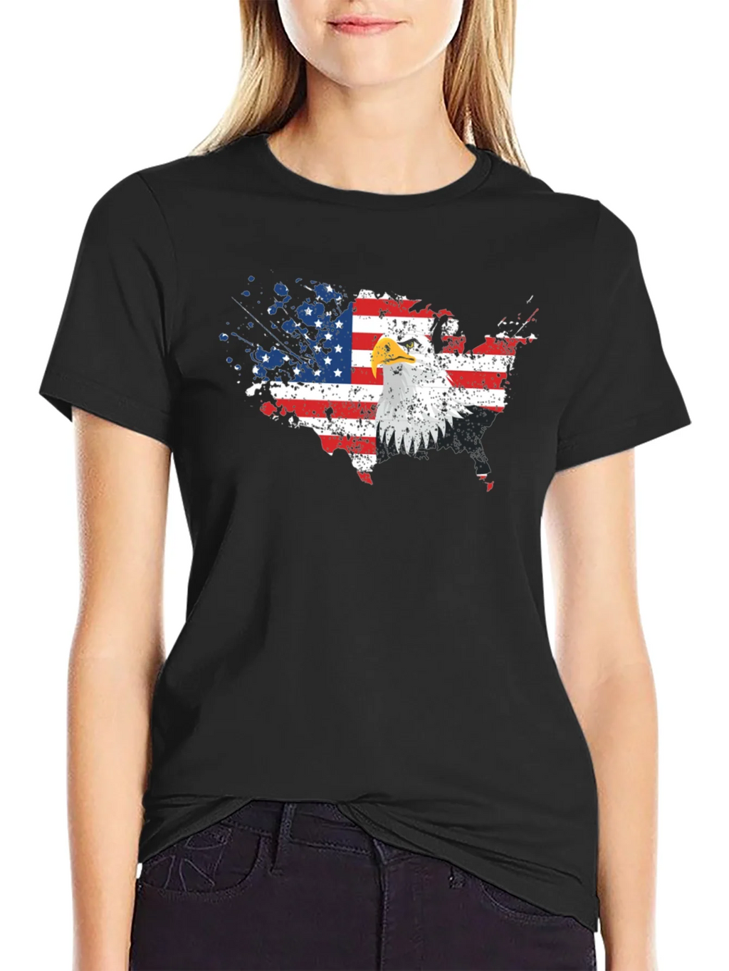 USA Flag Eagle Graphic Print Black T-Shirt product image 2