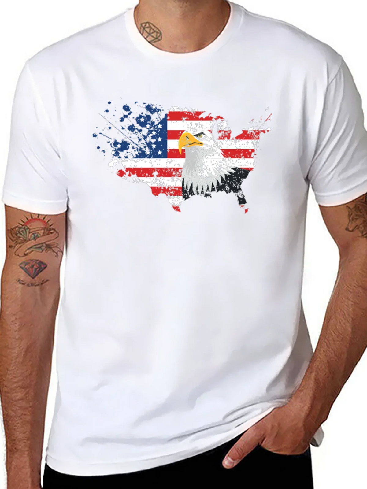 USA Flag Eagle Graphic Print Black T-Shirt product image 6