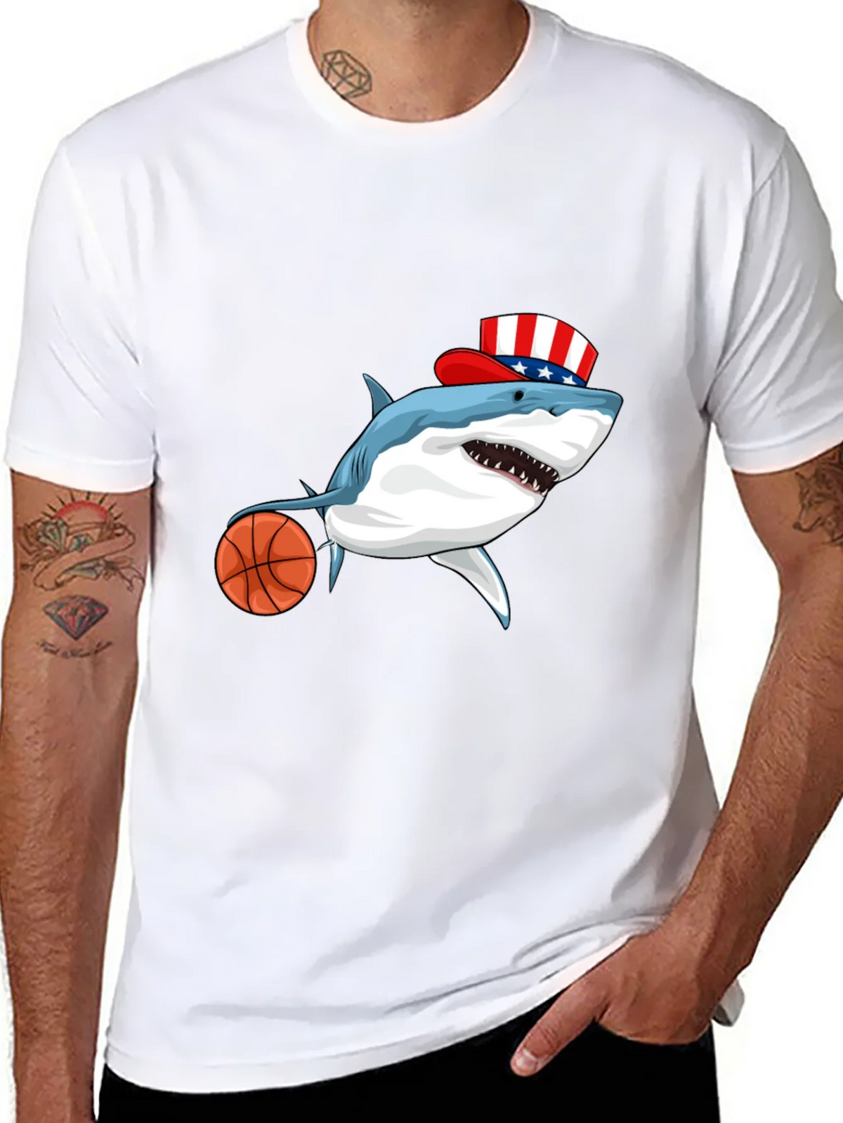 Shark Basketball Patriotic T-Shirt product image 6