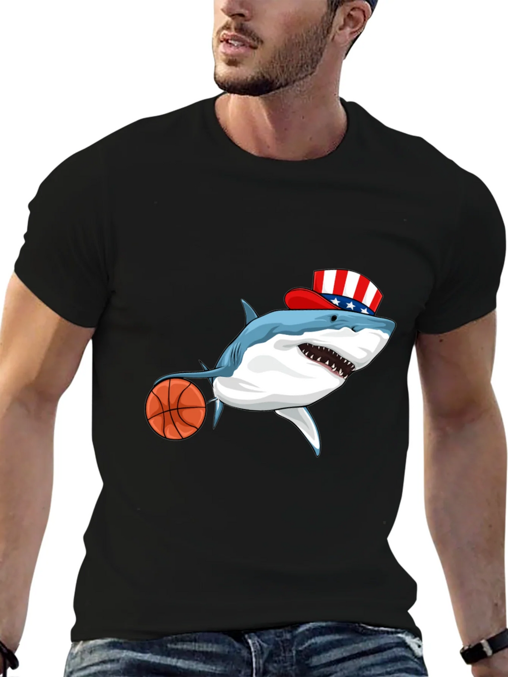 Shark Basketball Patriotic T-Shirt product image 5