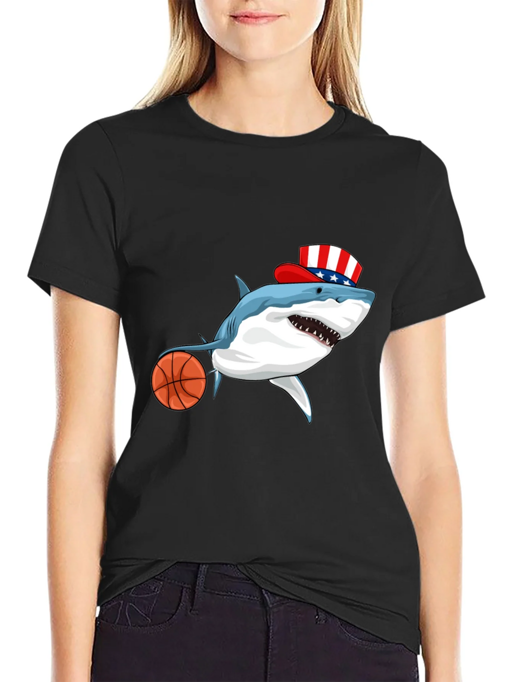 Shark Basketball Patriotic T-Shirt product image 1