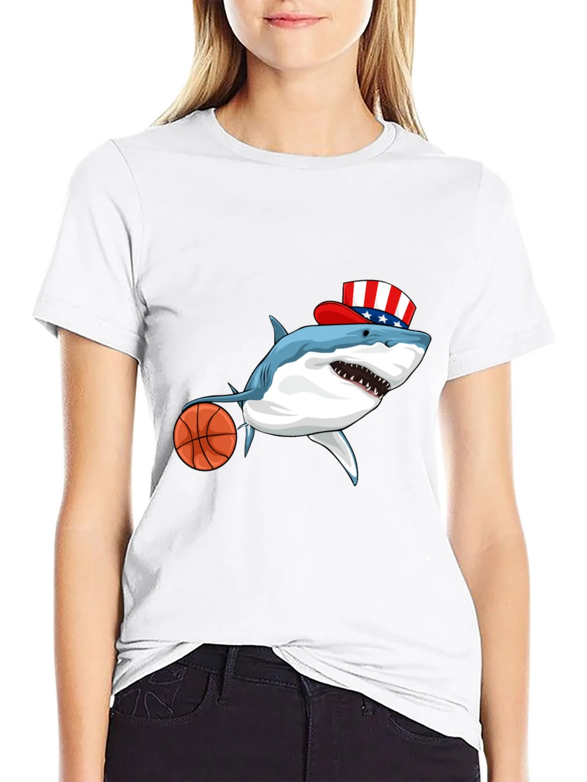 Shark Basketball Patriotic T-Shirt product image 7