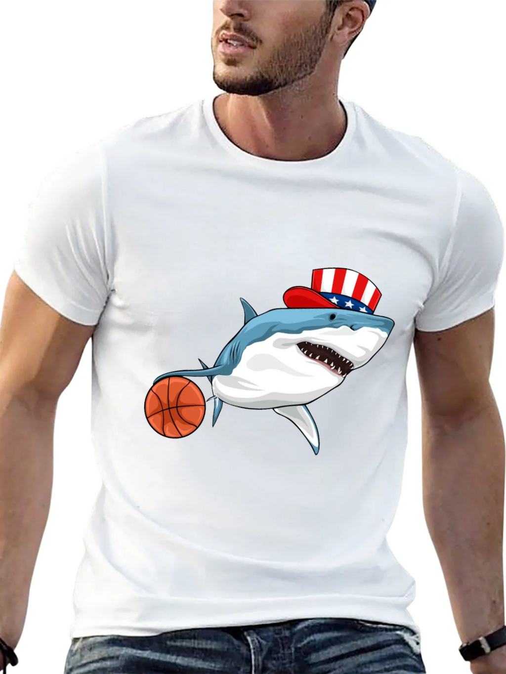 Shark Basketball Patriotic T-Shirt product image 10