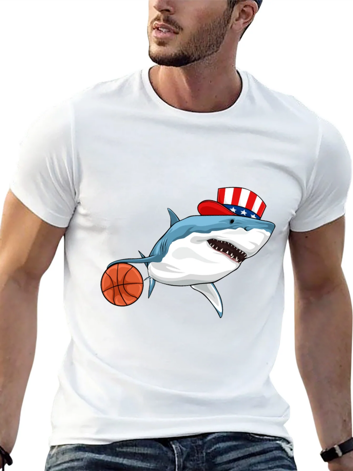 Shark Basketball Patriotic T-Shirt product image 10