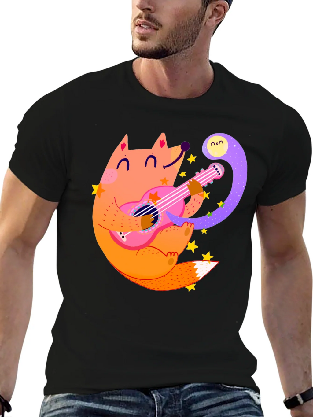 Fox Guitarist Graphic Tee - Black Cotton T-Shirt product image 6