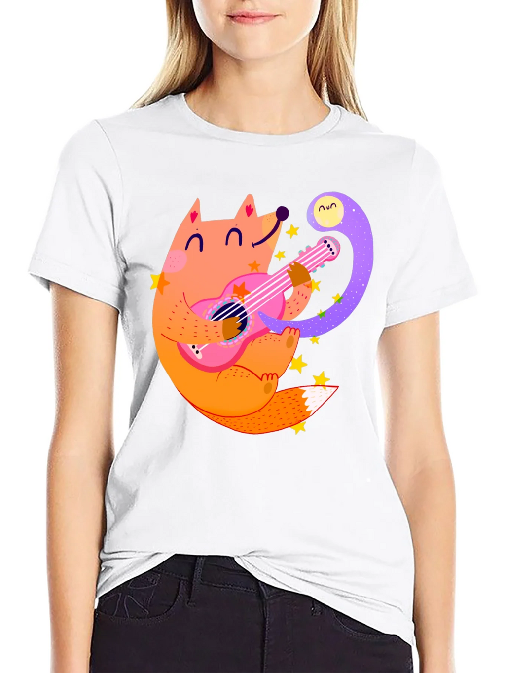 Fox Guitarist Graphic Tee - Black Cotton T-Shirt product image 8