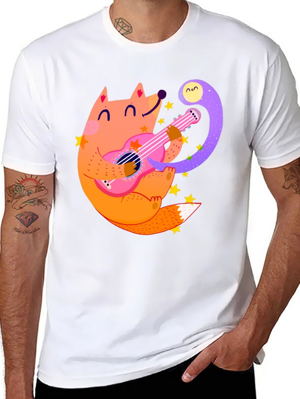 Fox Guitarist Graphic Tee - Black Cotton T-Shirt product image 7
