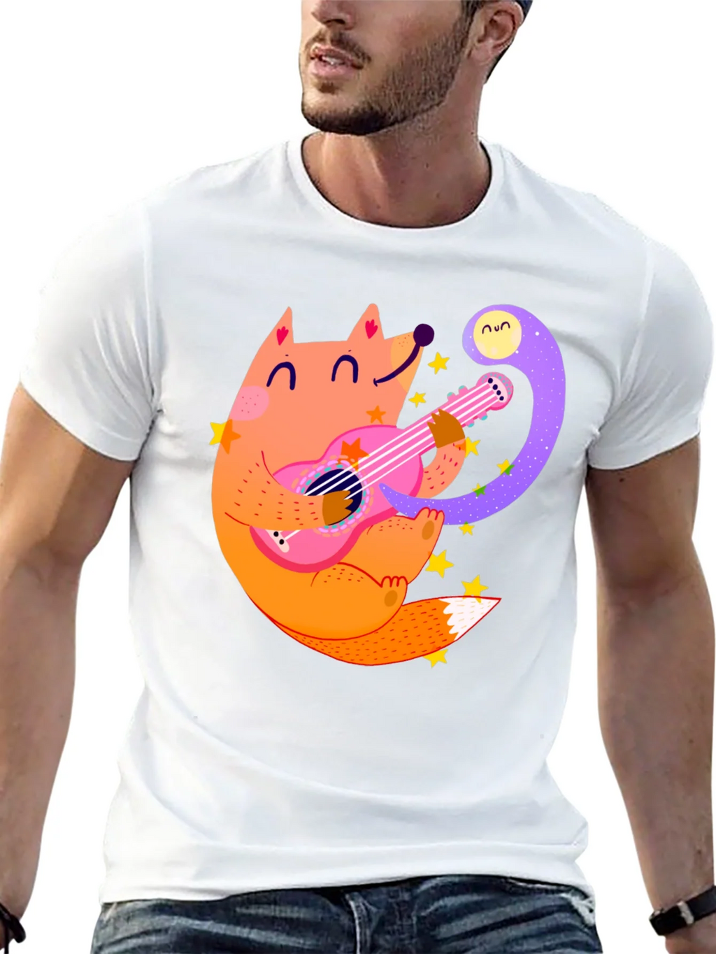 Fox Guitarist Graphic Tee - Black Cotton T-Shirt product image 12