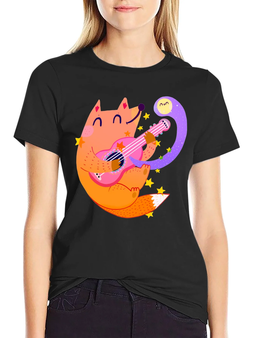 Fox Guitarist Graphic Tee - Black Cotton T-Shirt product image 2