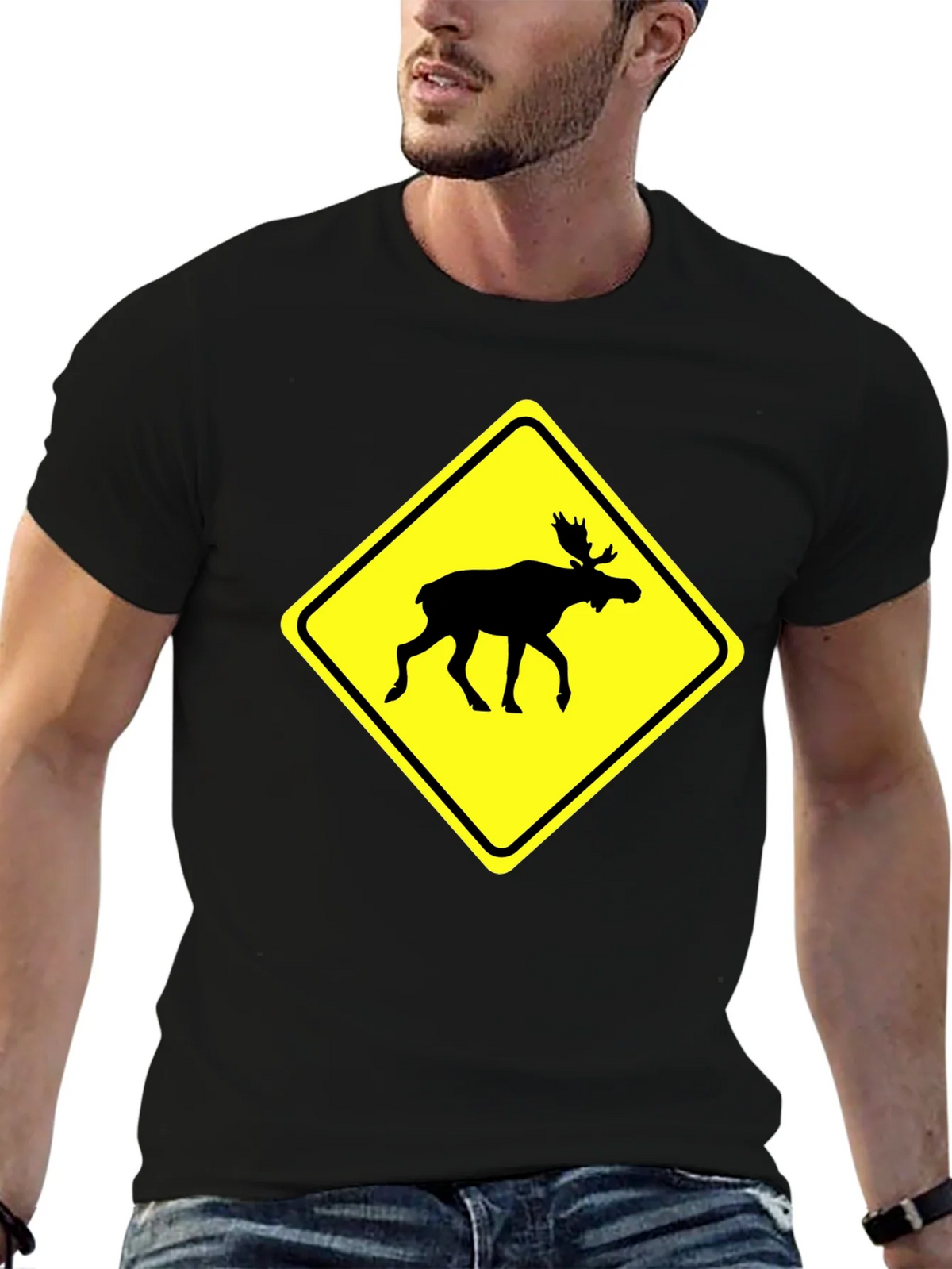 Moose Crossing Sign Graphic T-Shirt product image 1