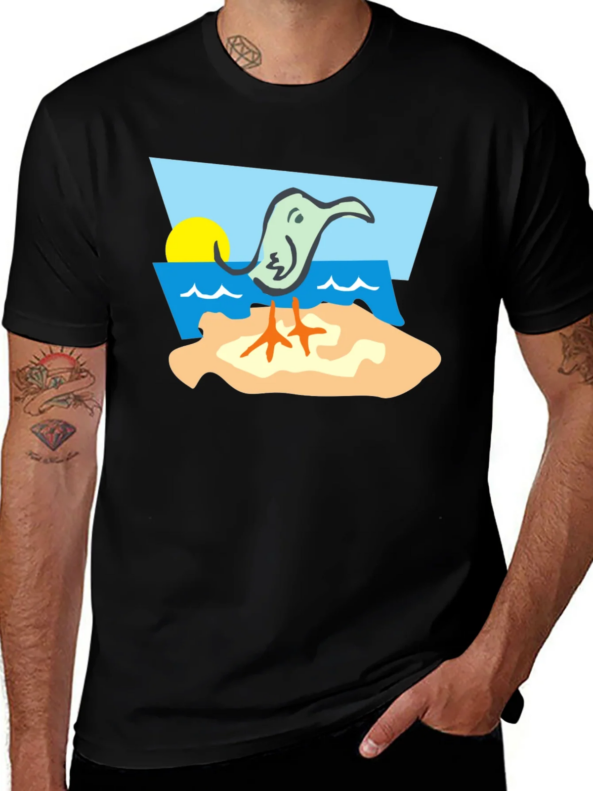Cartoon Bird Beach T-Shirt - Unique Design product image 1