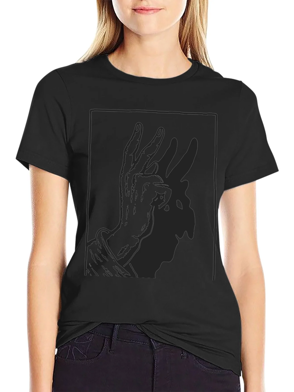 Shadow Rabbit Hand Gesture Black T-Shirt product image 2