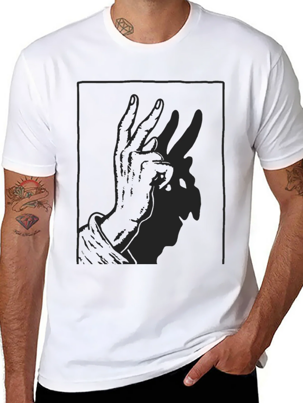 Shadow Rabbit Hand Gesture Black T-Shirt product image 7