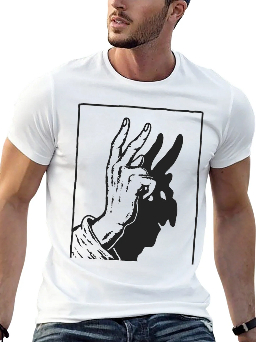 Shadow Rabbit Hand Gesture Black T-Shirt product image 10