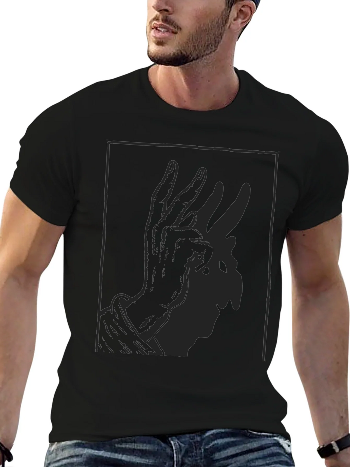 Shadow Rabbit Hand Gesture Black T-Shirt product image 6