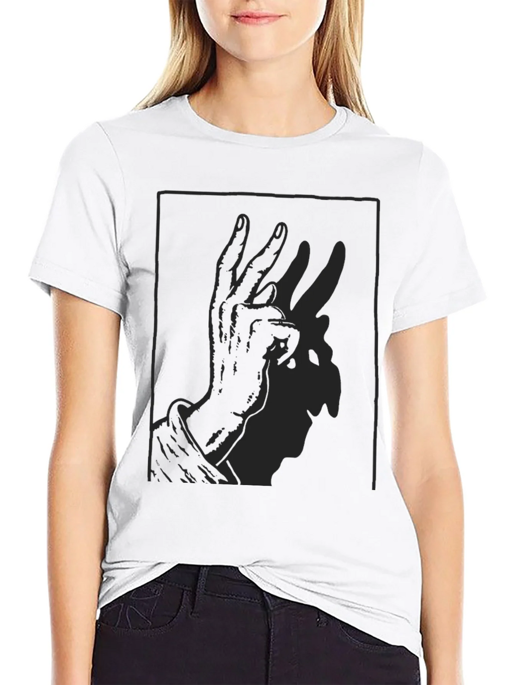 Shadow Rabbit Hand Gesture Black T-Shirt product image 8