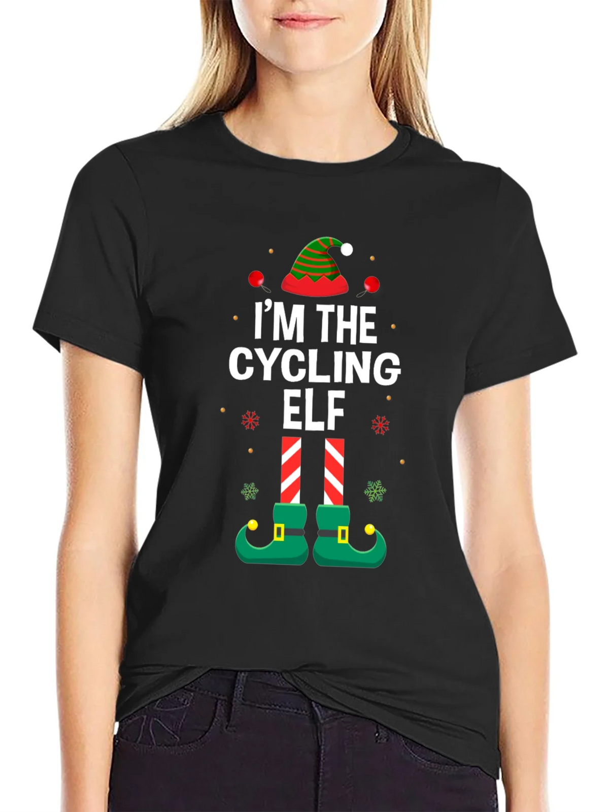 Cycling Elf Christmas T-Shirt Holiday Tee product image 2