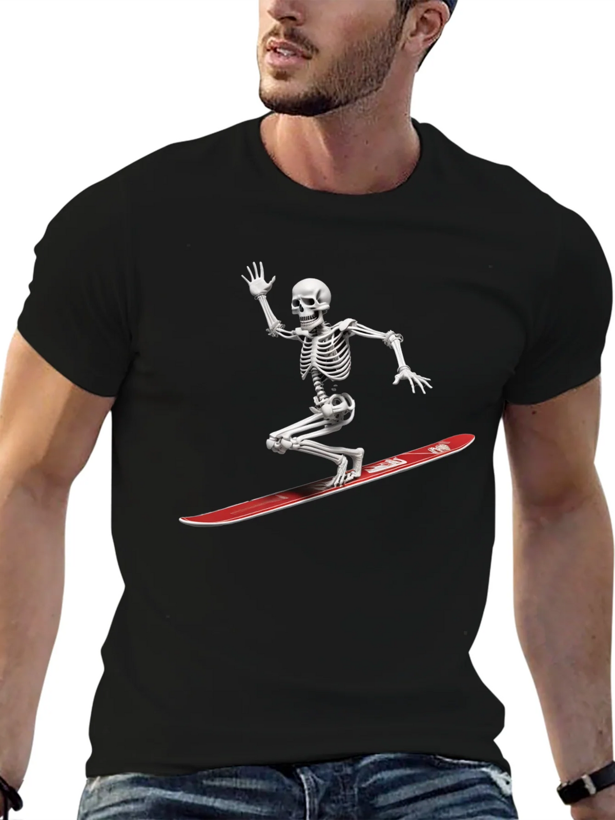 Skeleton Surfing Graphic Tee - Black Casual T-Shirt product image 6