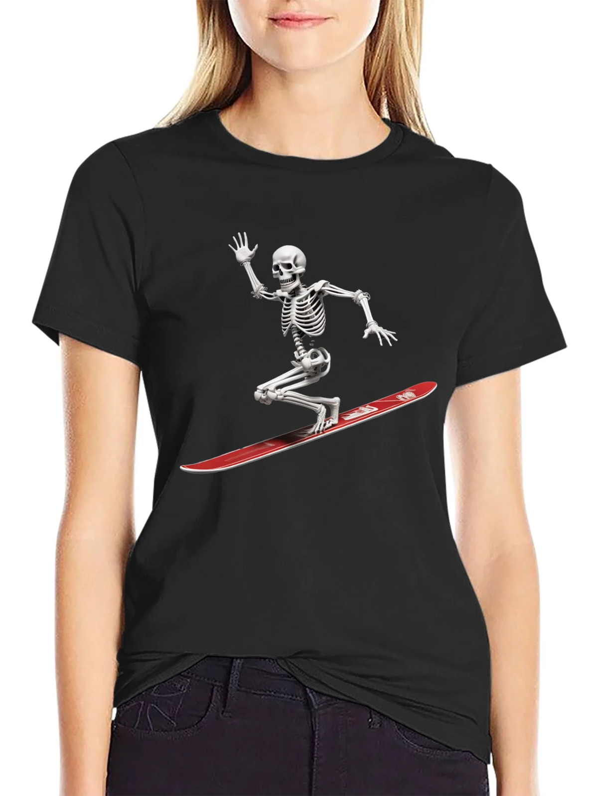 Skeleton Surfing Graphic Tee - Black Casual T-Shirt product image 2